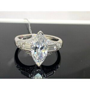 Suzy Levian Sterling Silver Marquise White Cubic Zirconia Engagement Ring SZ 8.5